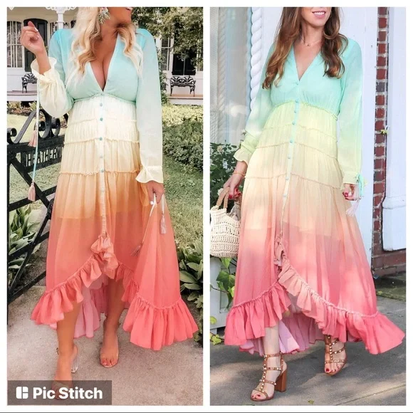 sachin and babi light blue dress Rainbow Dress Women's Chiffon Sexy V Neck Backless Swing Dress Maxi Dress  Cami Spagehtti Strap Sundress,Rainbow,M at Amazon Women's Clothing store